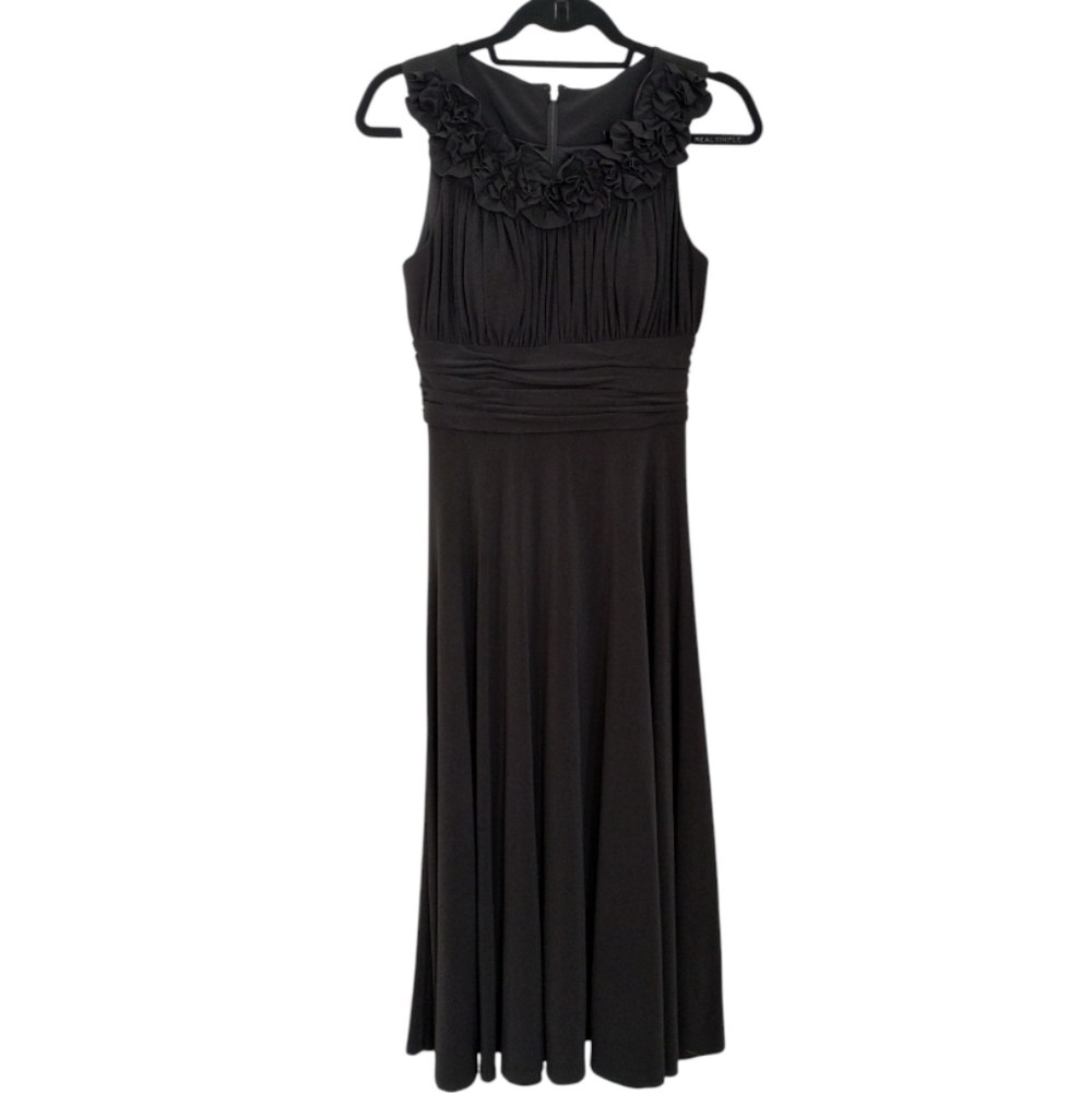 Jessica Howard Evenings Black Rosette Midi Dress Size 6 Women's Formal A-line - Picture 2 of 9
